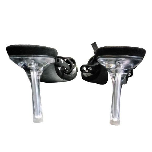 Lala Ikai Clear Strap Square Toe Rhinestone Strappy 3.5" Stiletto Sandals Size 9 - Picture 6 of 12